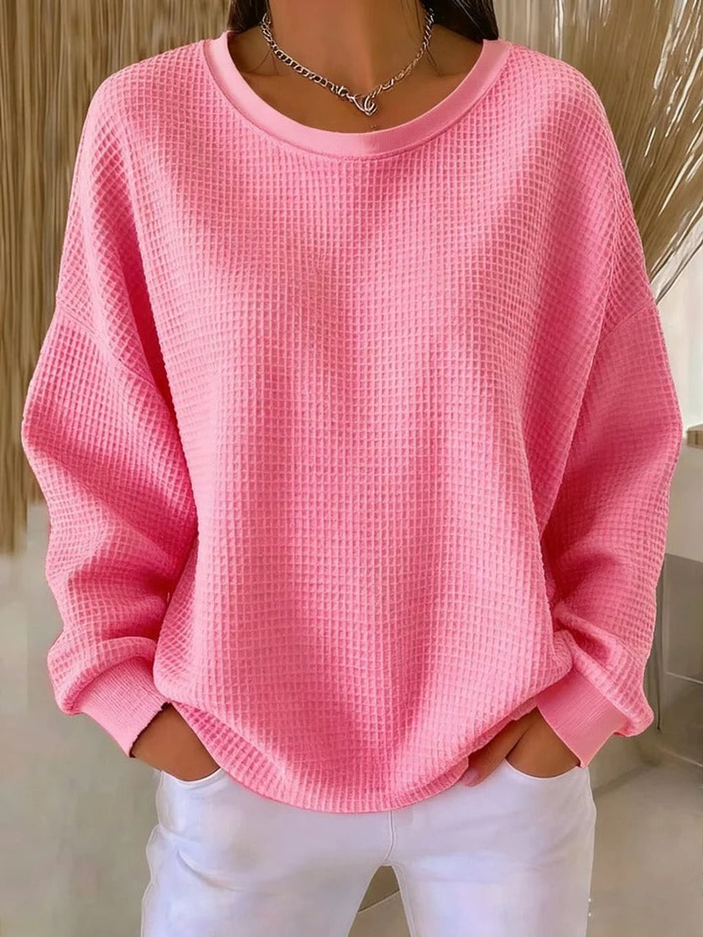 dames relaxed trui oversized met ronde hals in roze