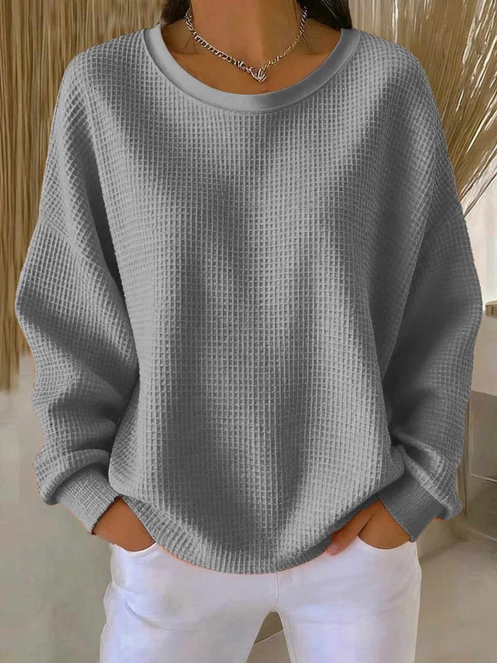 dames relaxed trui oversized met ronde hals in grijs