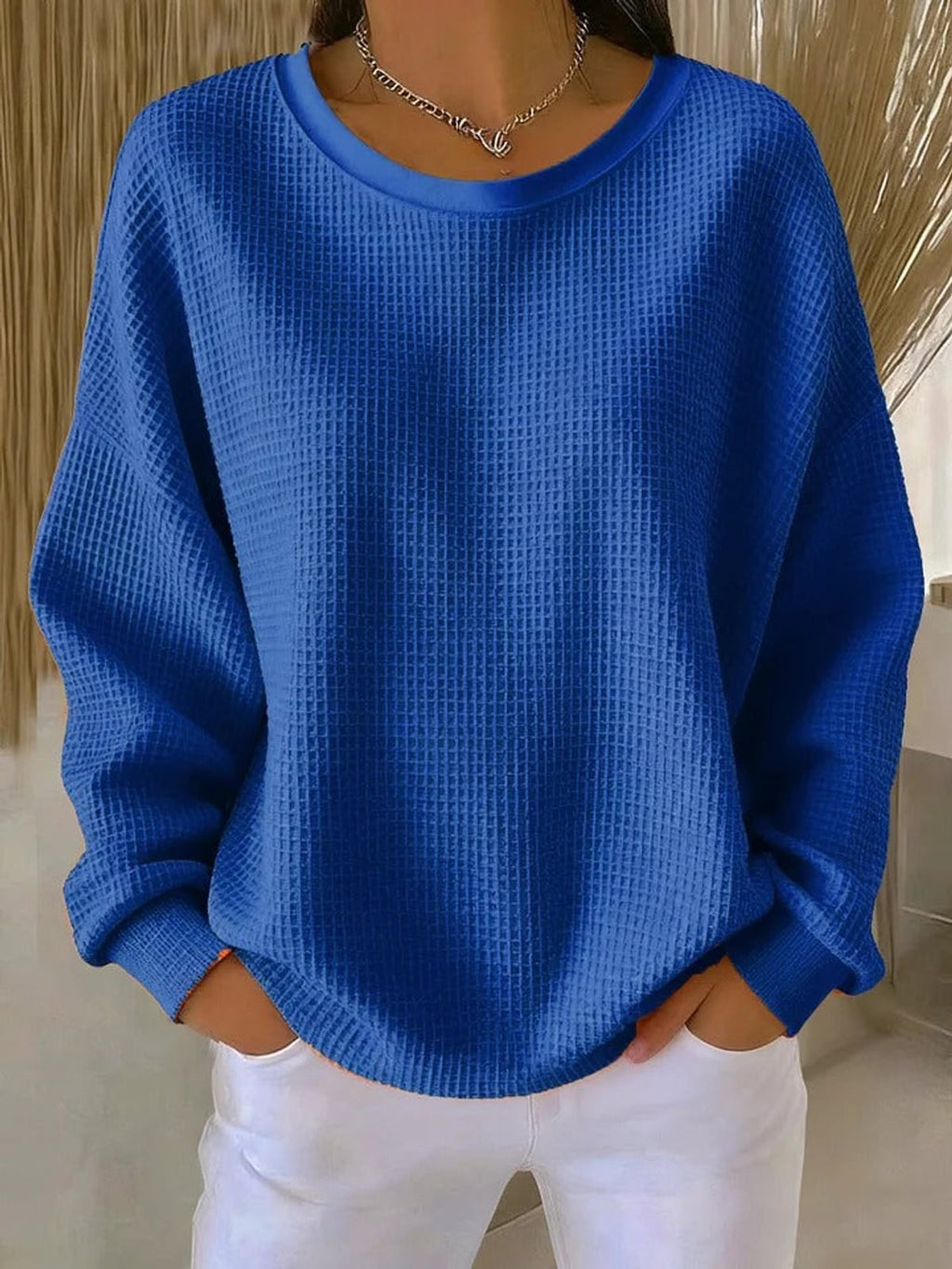 dames relaxed trui oversized met ronde hals in blauw