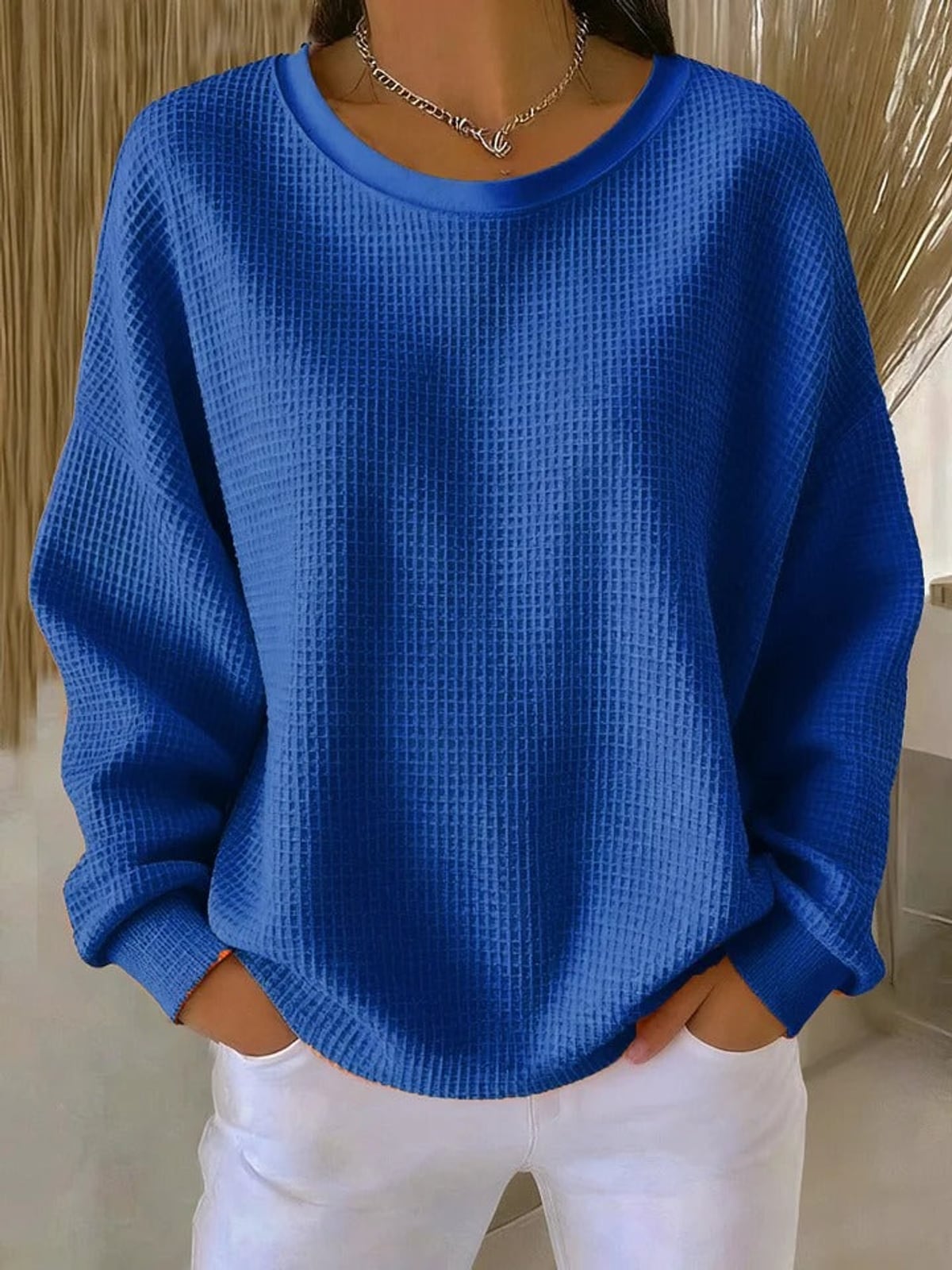 dames relaxed trui oversized met ronde hals in blauw
