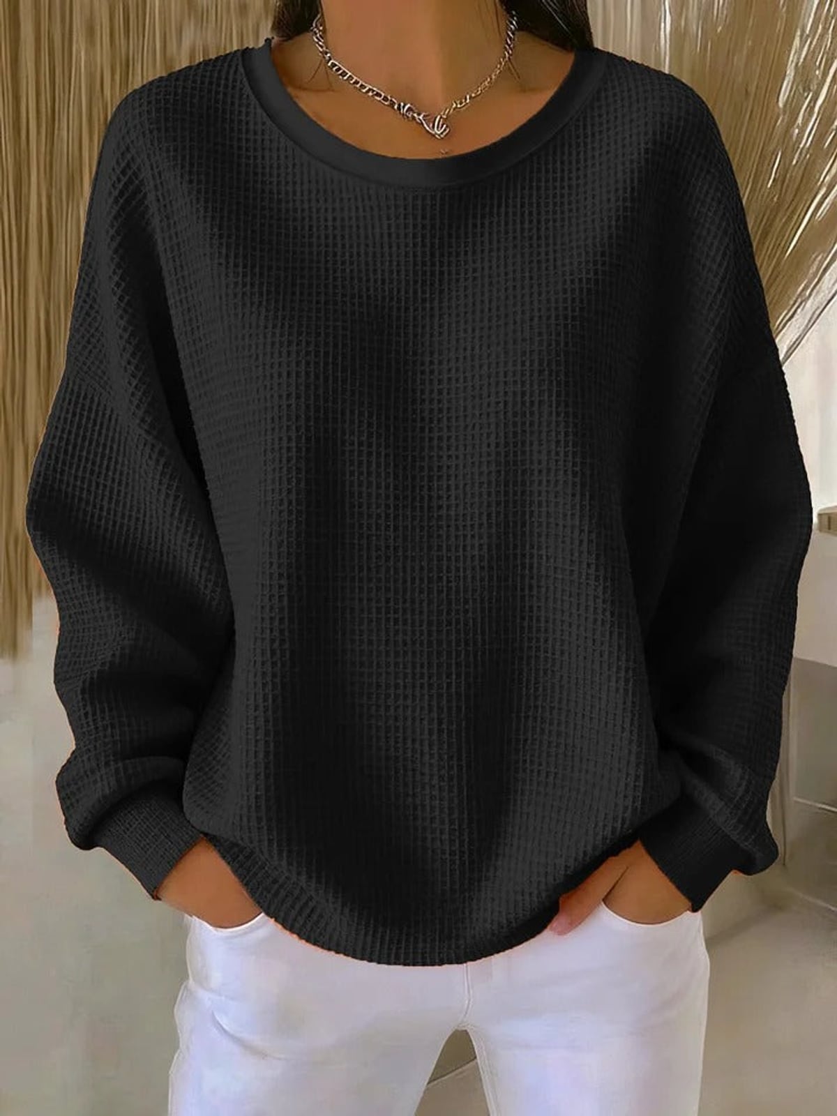 dames relaxed trui oversized met ronde hals in zwart