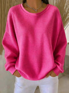 dames relaxed trui oversized met ronde hals in felroze