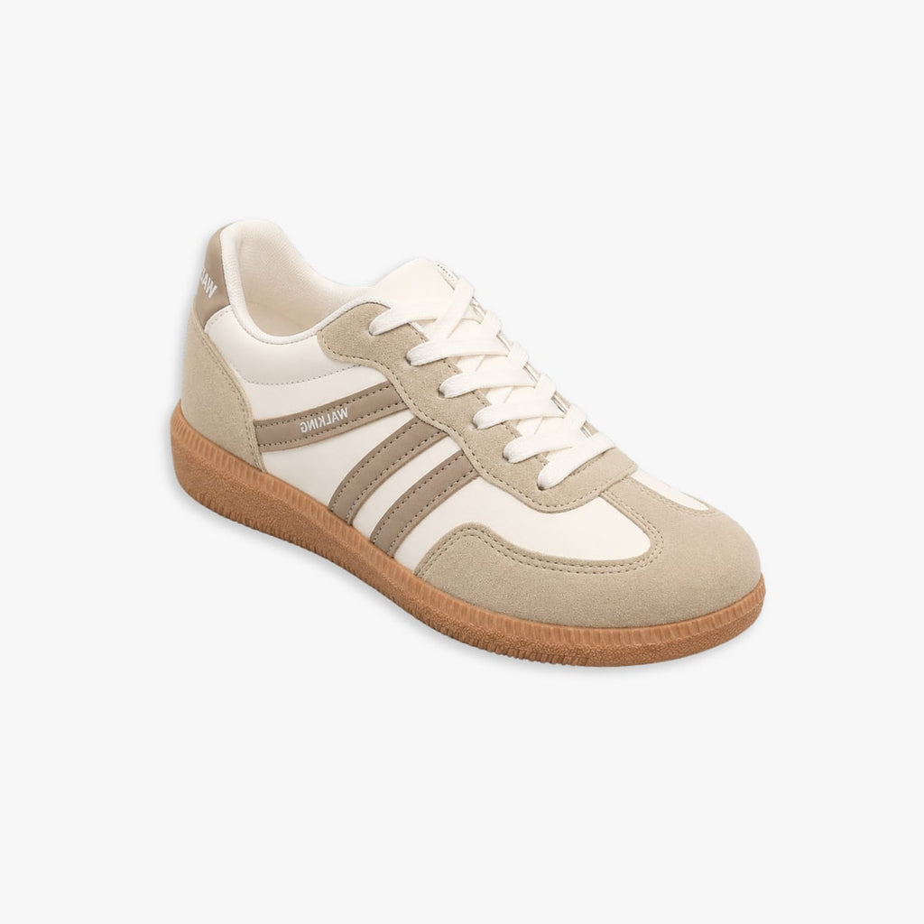 dames retro sneaker met brede neus in gebroken wit