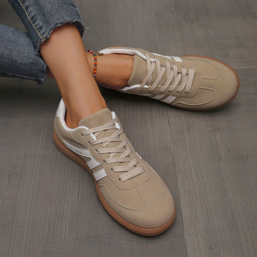 dames retro sneaker met brede neus in khaki