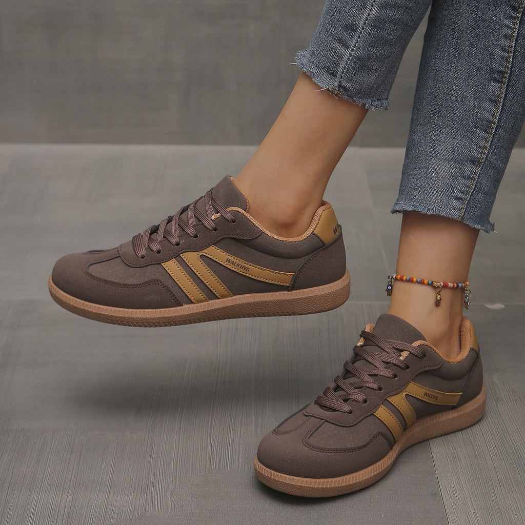 dames retro sneaker met brede neus in bruin