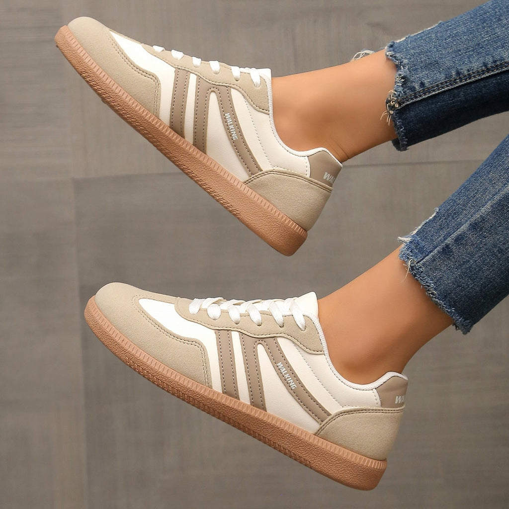 dames retro sneaker met brede neus in gebroken wit