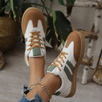 dames retro sneakers met vetersluiting in groen & wit