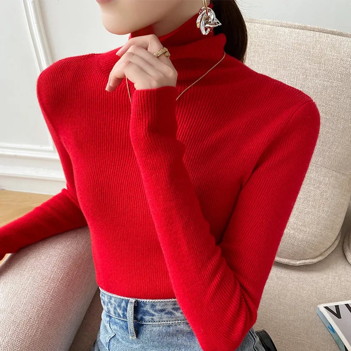 dames slim fit coltrui in rood