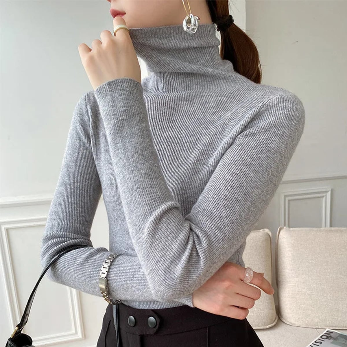 dames slim fit coltrui in grijs