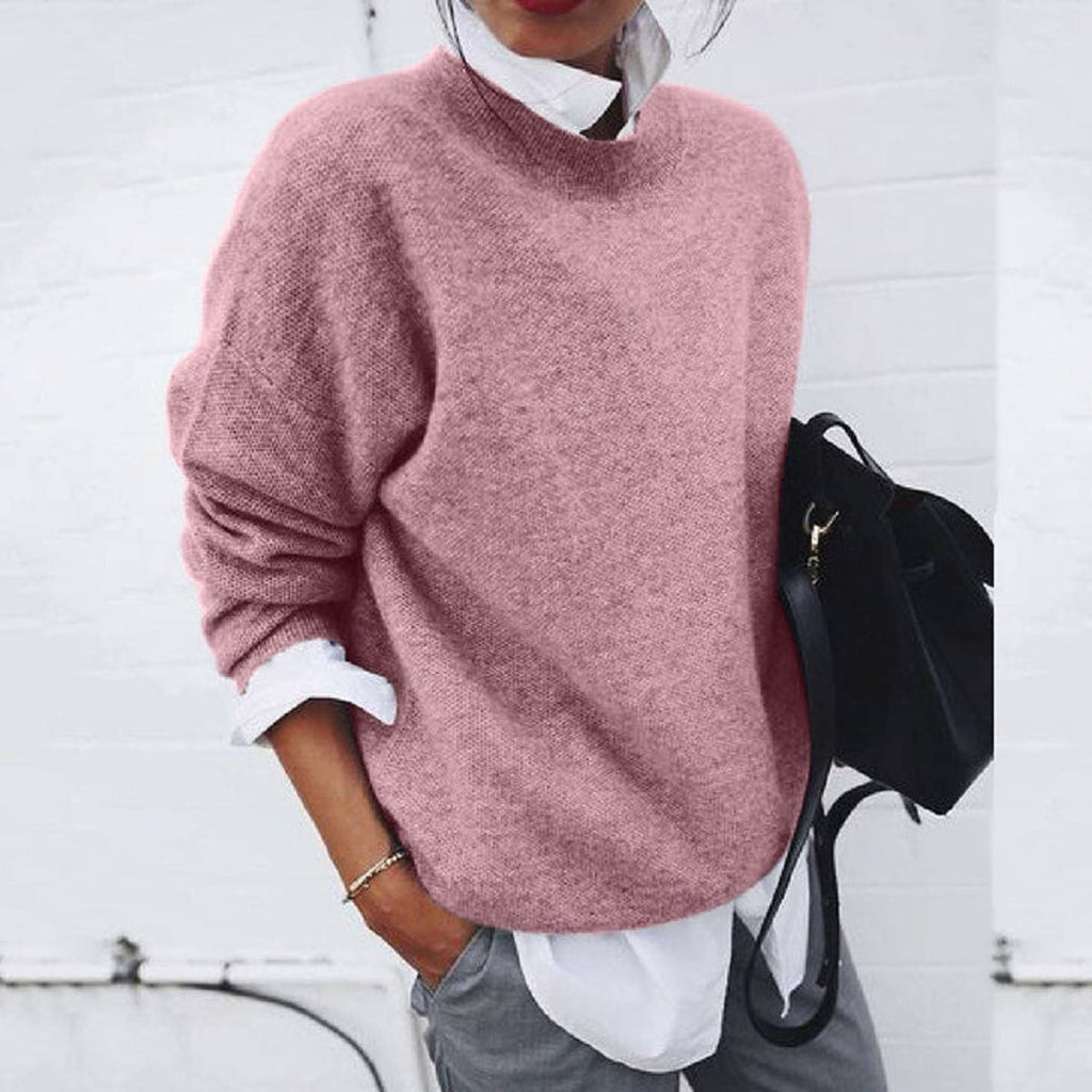 dames slim fit trui met ronde hals roze