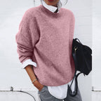 dames slim fit trui met ronde hals roze