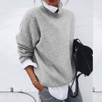 dames slim fit trui met ronde hals gris