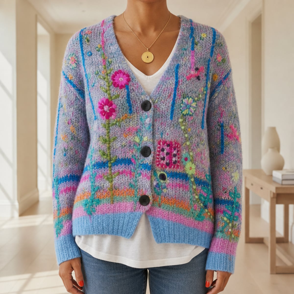 dames slim fit vest met bloemborduursel in blauw