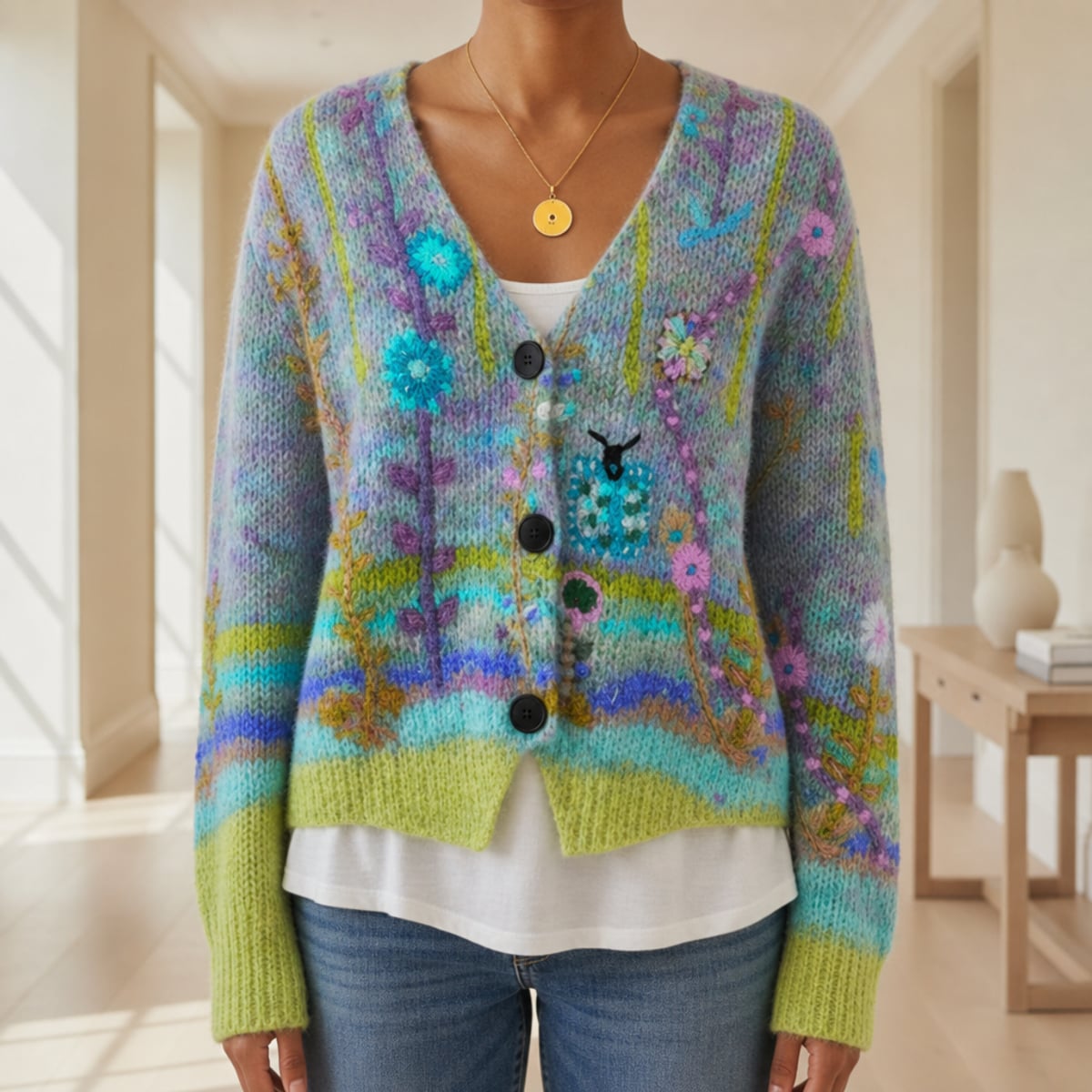 dames slim fit vest met bloemborduursel in groen