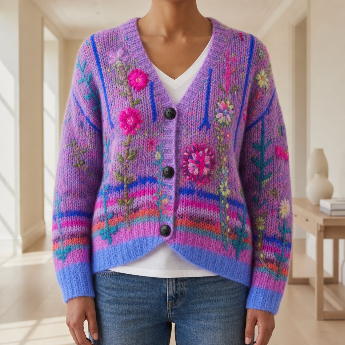 dames slim fit vest met bloemborduursel in paars