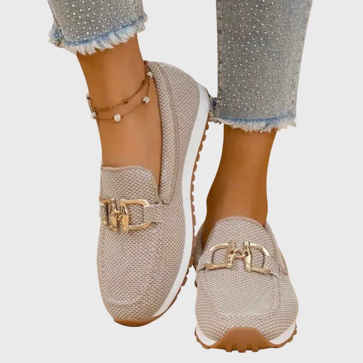 dames slip-on loafer met voetbed in beige