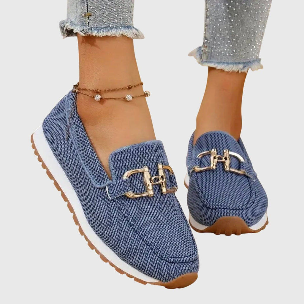 dames slip-on loafer met voetbed in blauw