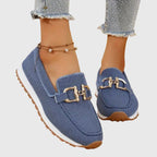 dames slip-on loafer met voetbed in blauw
