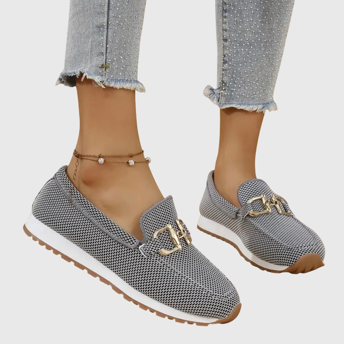 dames slip-on loafer met voetbed in grijs