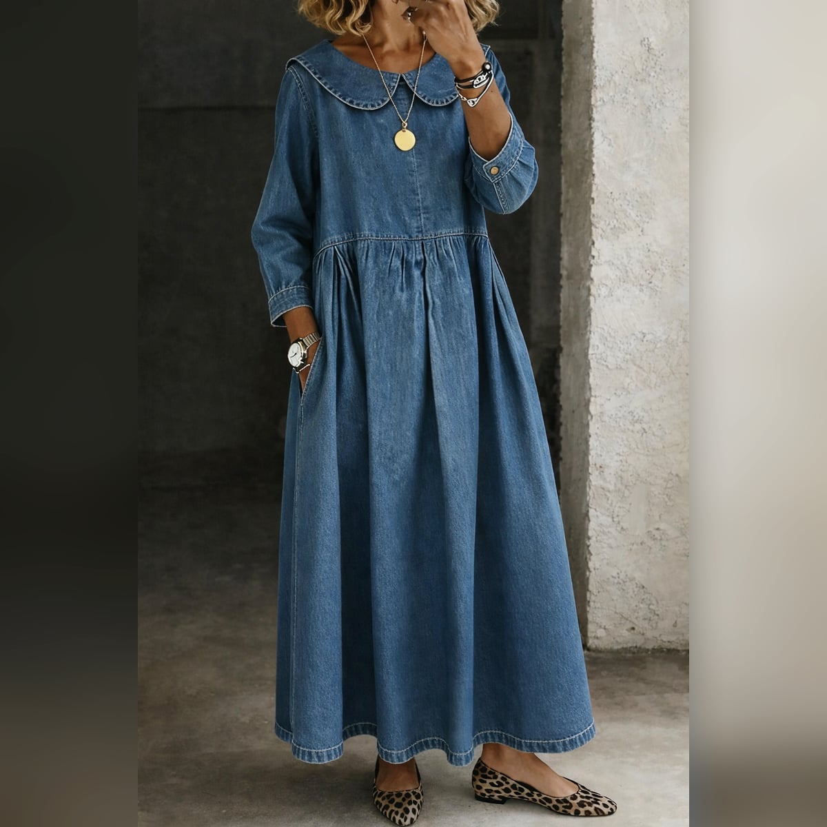 dames spijkerjurk met peter pan kraag in blauw