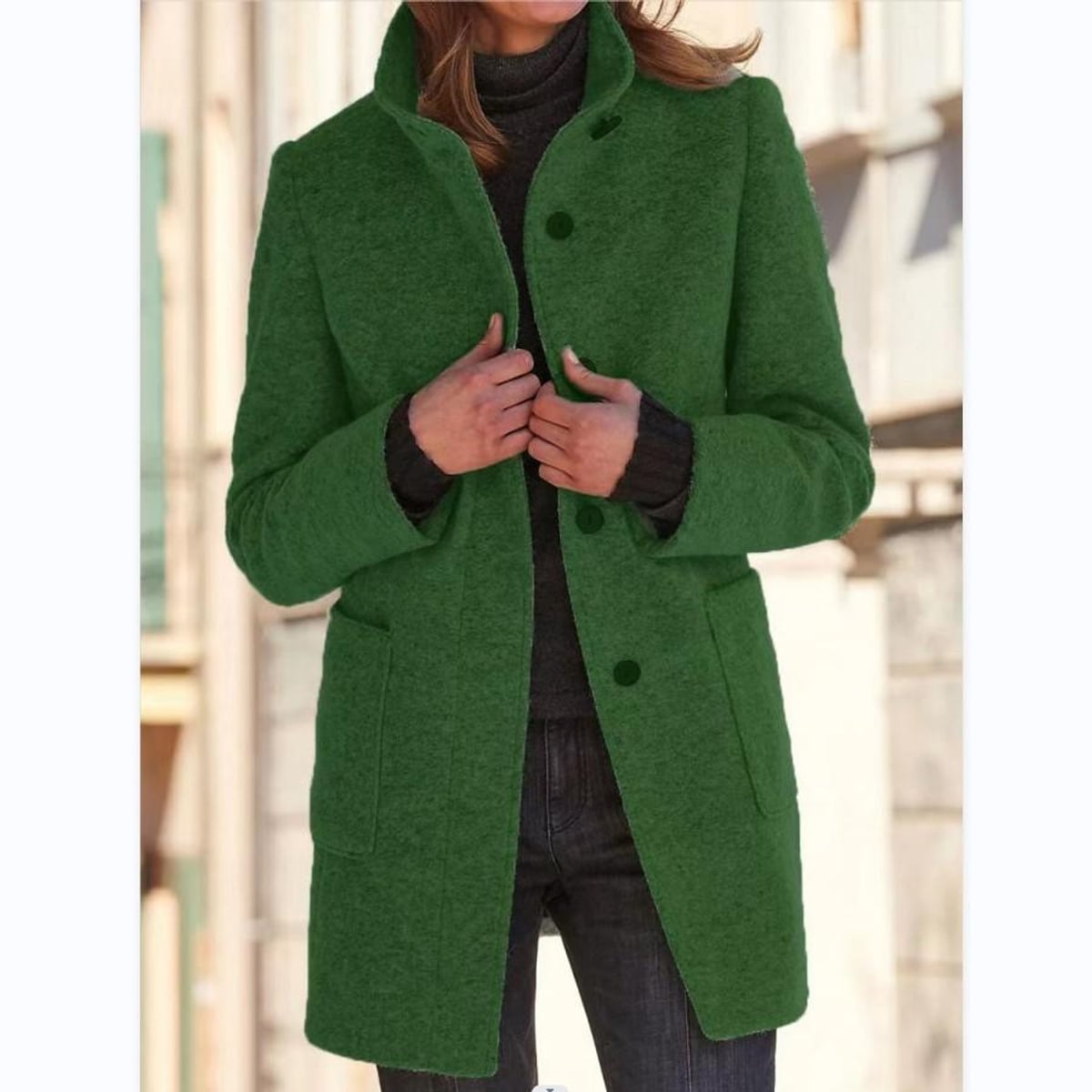 dames staande kraag jas met knoopsluiting in groen