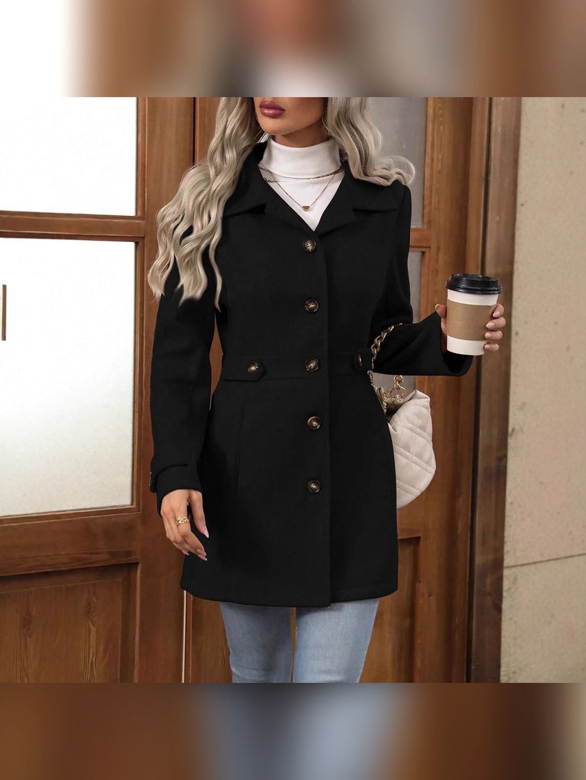 dames trenchcoat getailleerd met ceintuur in zwart