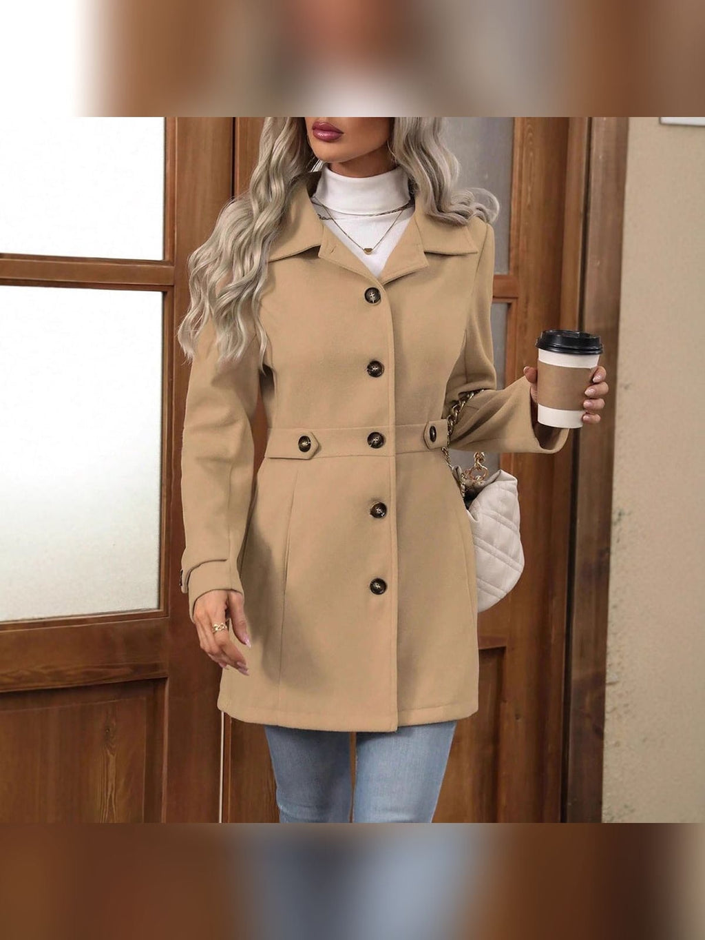 dames trenchcoat getailleerd met ceintuur in khaki
