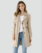 dames trenchcoat getailleerd met reverskraag in khaki