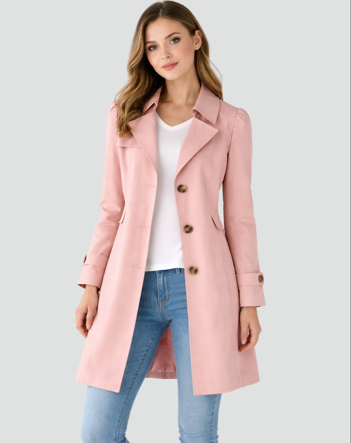 dames trenchcoat getailleerd met reverskraag in roze