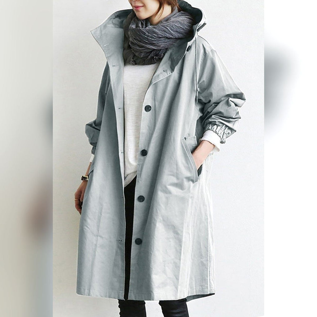 dames trenchcoat met capuchon in grijs