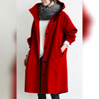 dames trenchcoat met capuchon in rood