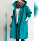 dames trenchcoat met capuchon in turquoise