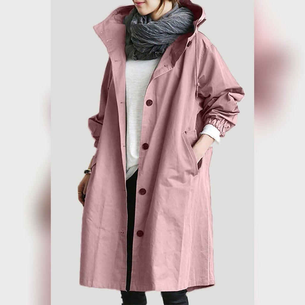 dames trenchcoat met capuchon in roze