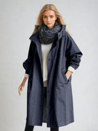 dames trenchcoat met capuchon oversized in marineblauw