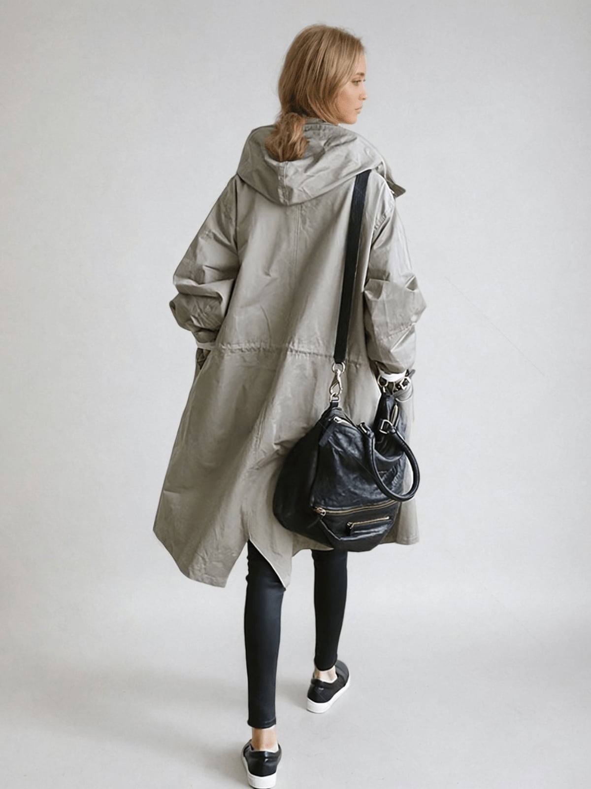 dames trenchcoat met capuchon oversized in grijs