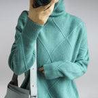dames trui coltrui met ruitpatroon in blauw