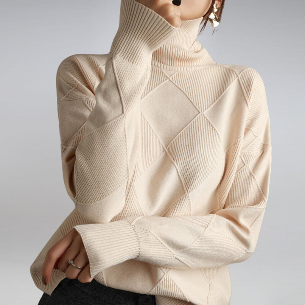dames trui coltrui met ruitpatroon in beige