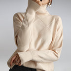 dames trui coltrui met ruitpatroon in beige