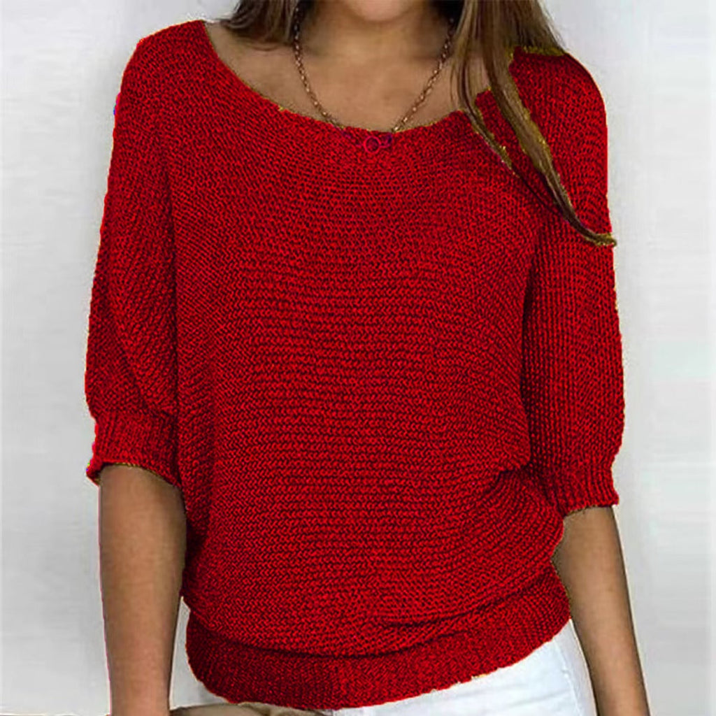 dames trui korte mouw met ronde hals in rood