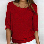dames trui korte mouw met ronde hals in rood