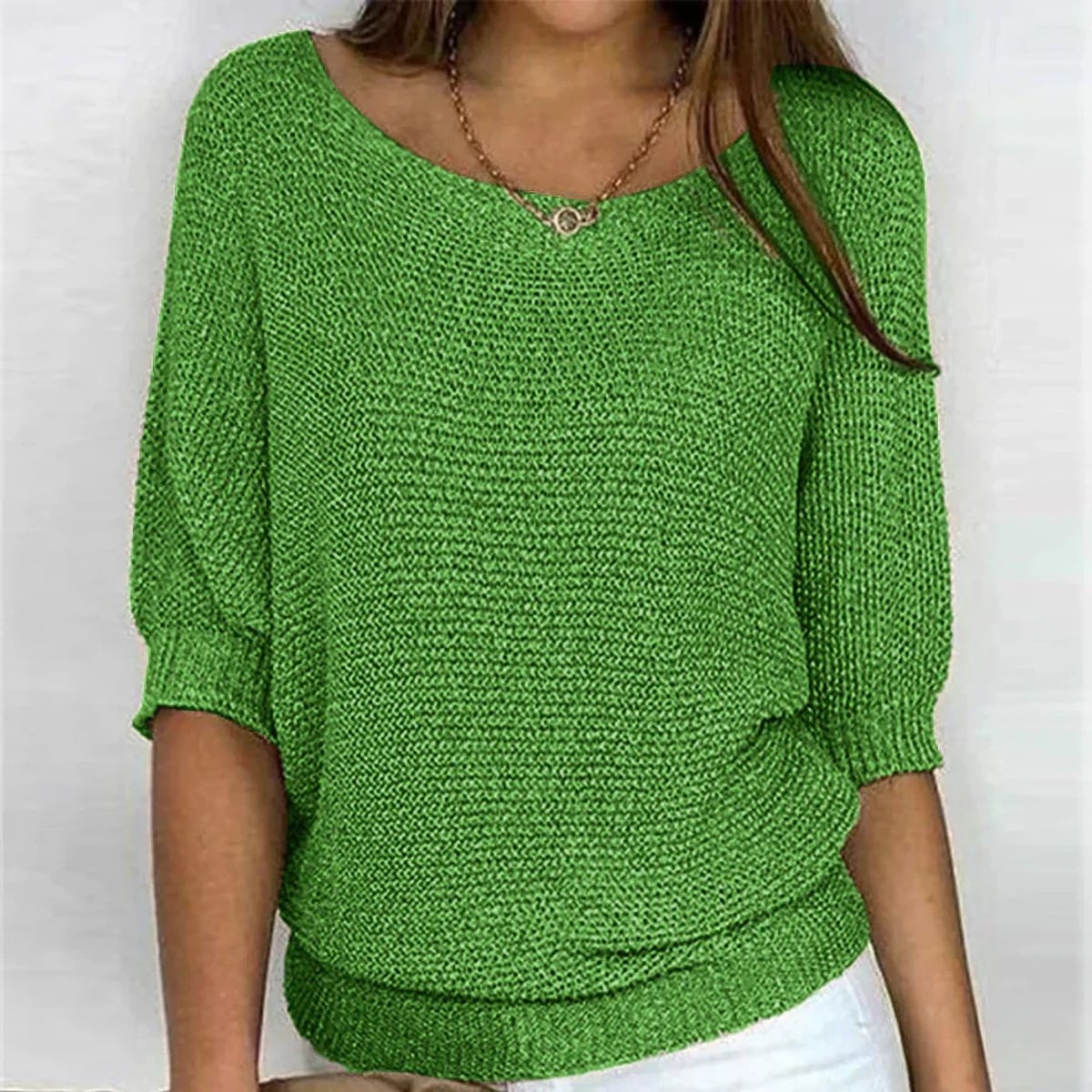 dames trui korte mouw met ronde hals in groen
