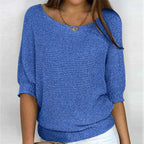 dames trui korte mouw met ronde hals in blauw