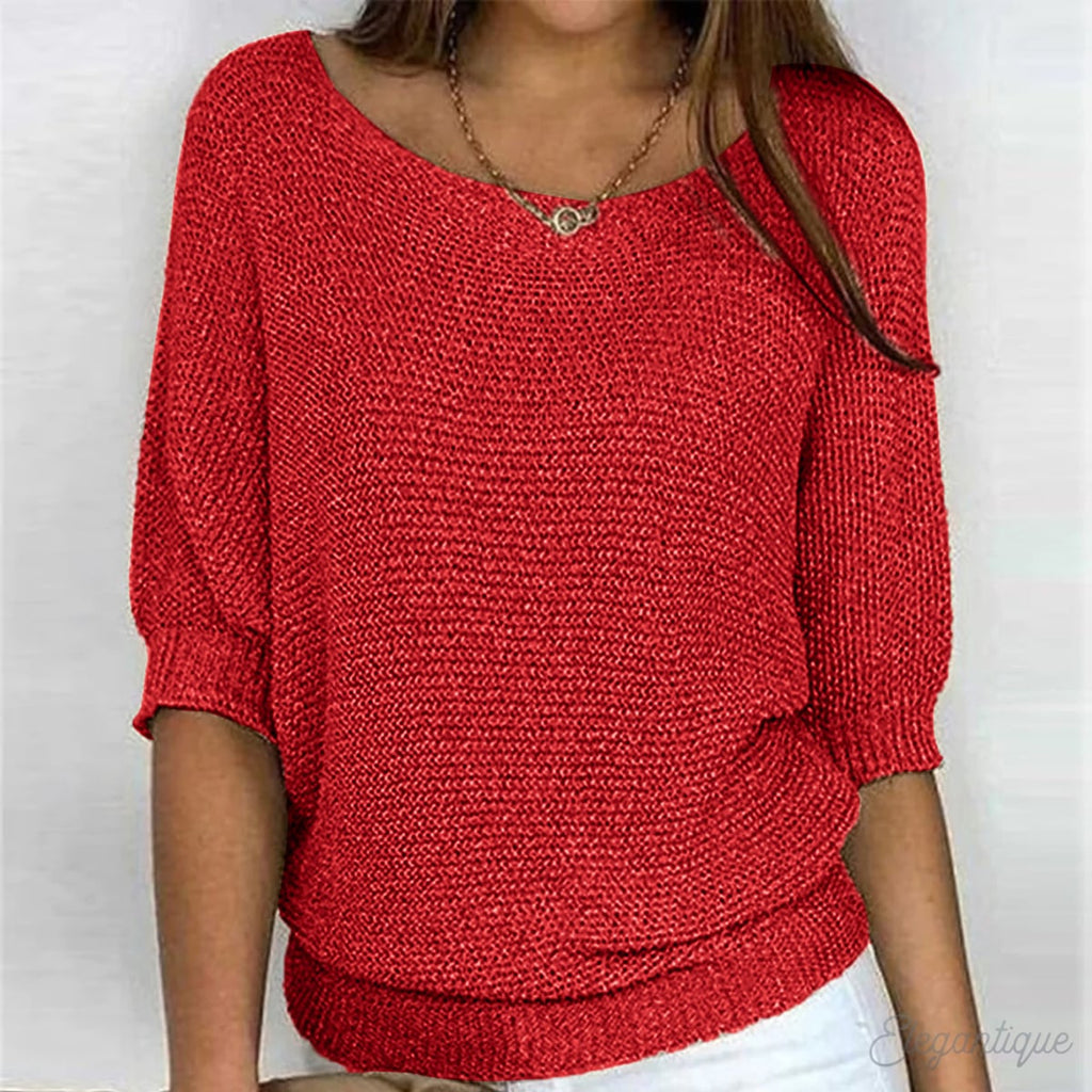 dames trui lange mouw met ronde hals in rood