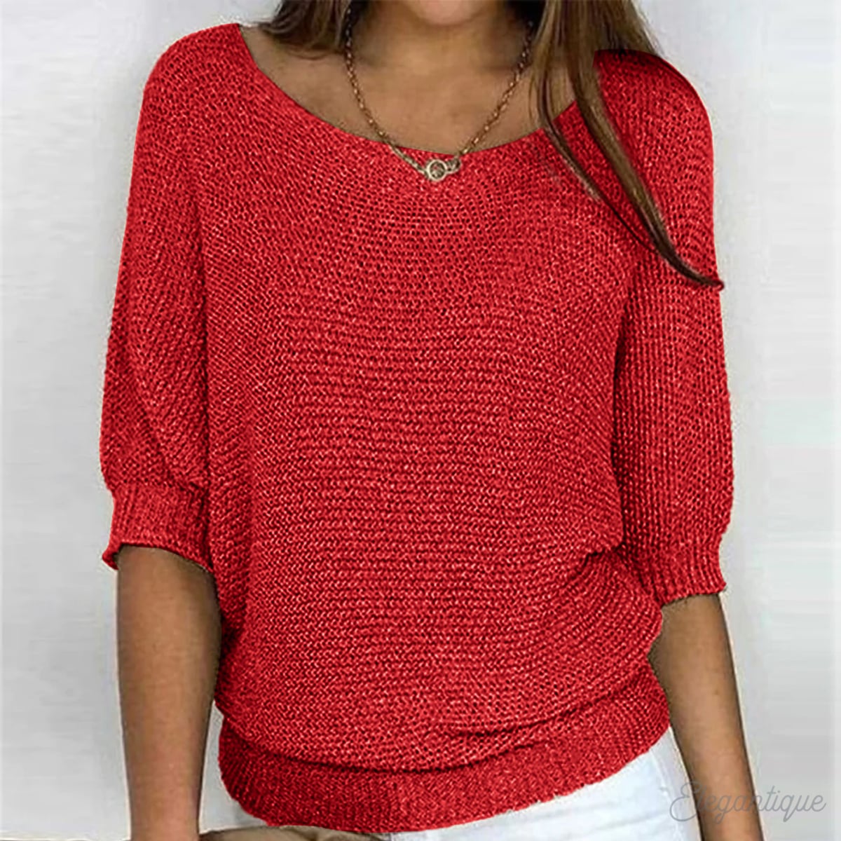 dames trui lange mouw met ronde hals in rood