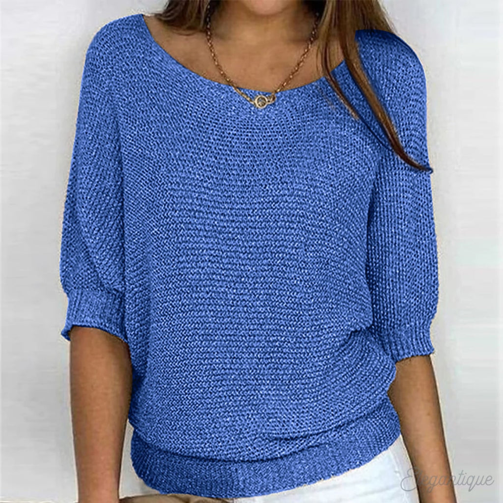 dames trui lange mouw met ronde hals in blauw