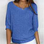 dames trui lange mouw met ronde hals in blauw