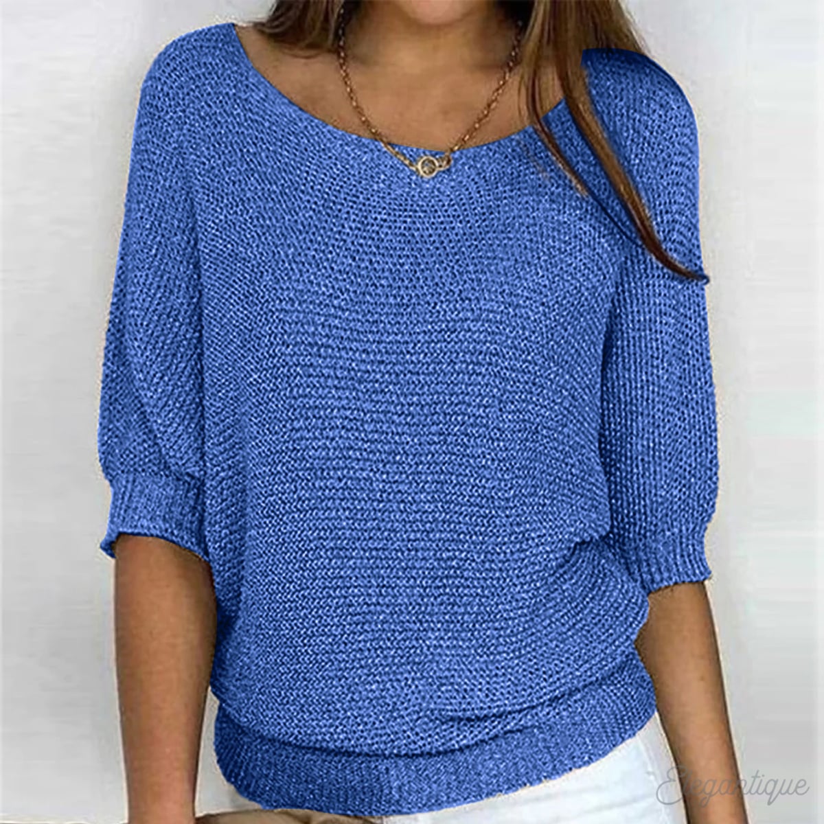 dames trui lange mouw met ronde hals in blauw