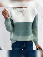 dames trui met colorblock en ronde hals in groen