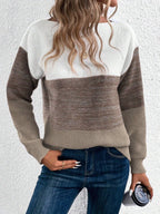 dames trui met colorblock en ronde hals in bruin