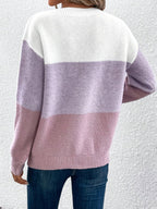 dames trui met colorblock en ronde hals in lichtpaars